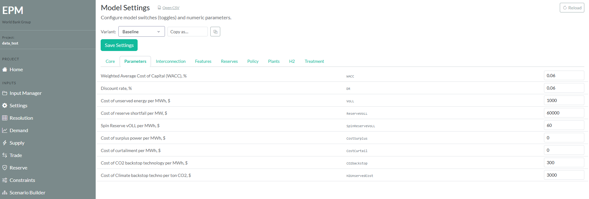 Dashboard input settings