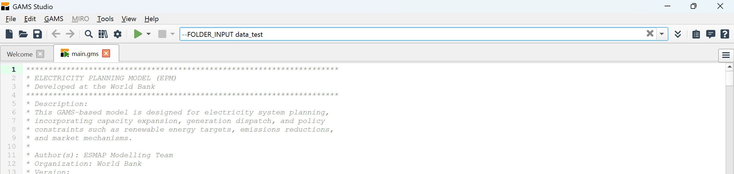 GAMS Studio interface
